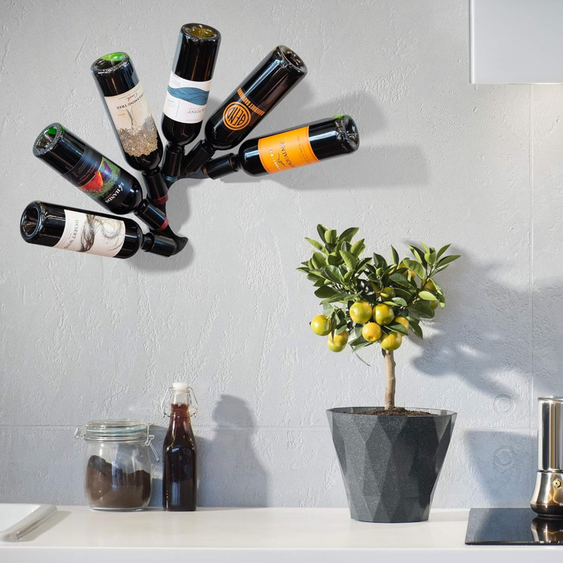 Support à vin mural | Présentoir artistique 6 bouteilles | Acier robuste de fabrication artisanale | Cadeau unique parfait