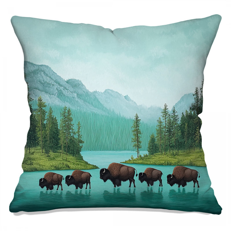 Coussin Bison, animaux, coussins double face, 18 po x 18 po