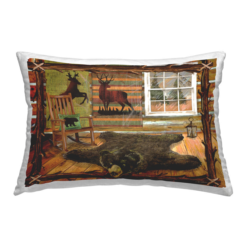 Rustic Cabin with Border Decorative Printed Throw Pillow Design by Ed Wargo
