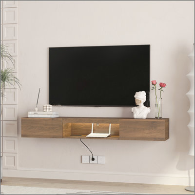 Meuble télé flottant fixé au mur avec 16 DEL de couleur, meuble télé moderne de 63 po, meuble télé flottant pour téléviseur 55 60 65 po
