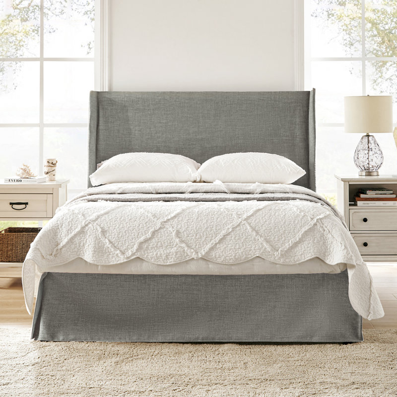 Carlyon Upholstered Platform Bed with Washable Slipcover and Under-bed Storage, King, Solid GREY