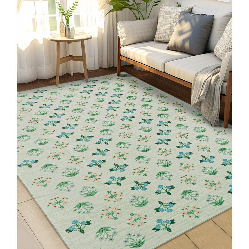 Helenie Vintage Blossom Print Machine Washable Area Rug, Rectangle 5' x 7'