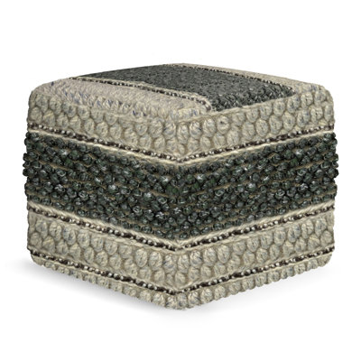  Grady Square Pouf in Green and Natural, Handwoven Ottoman for Eco-Chic Home Decor, Versatile Seating Option