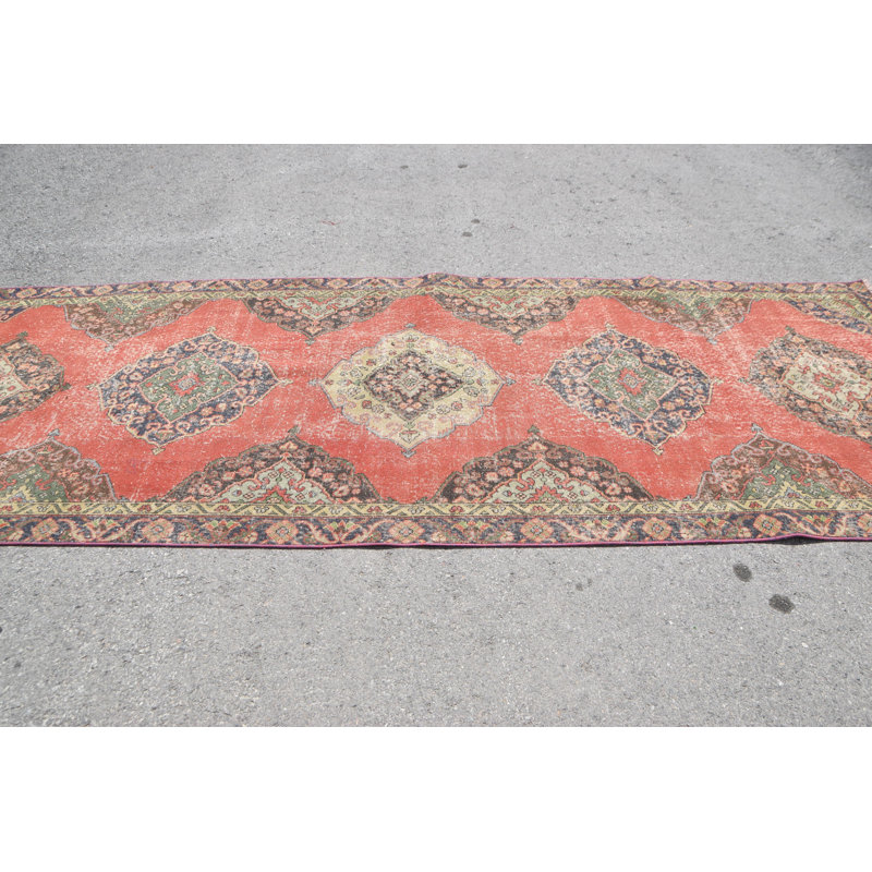 Tapis de couloir turc Oushak tissé à la main en rouge vif pour le couloir et le salon