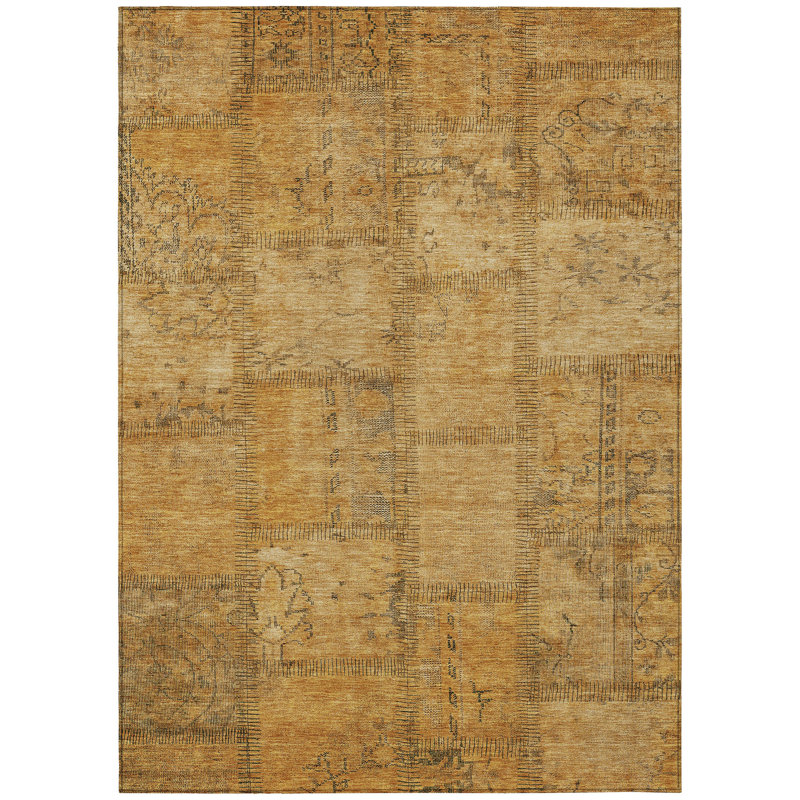 3' X 5' Peach Gray And Charcoal Patchwork Washable Indoor Outdoor Area Rug