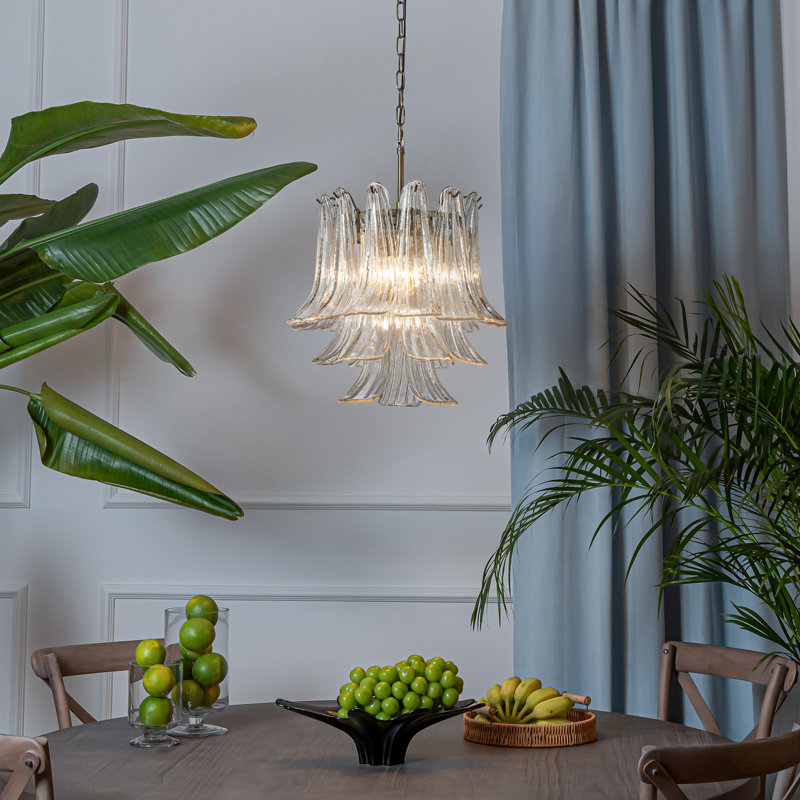 Kass 24'' Wide Vintage Mid-century Modern Chandelier 4-light 4-tier Clear Art Glass Pendant With Antique Bronze Finish For Living Room, Dining Room