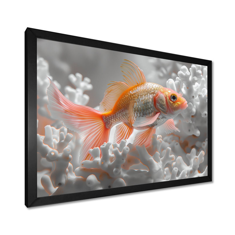 Sanches - Décoration murale poisson, H 12 po x l 20 po, Cadre simple noir, bois massif