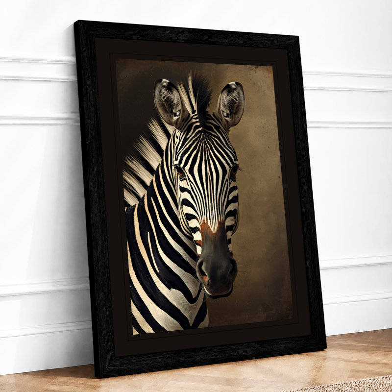 Frontal Zebra Modern - Framed Print, Black, A4 - 29.7 x 21.0 cm