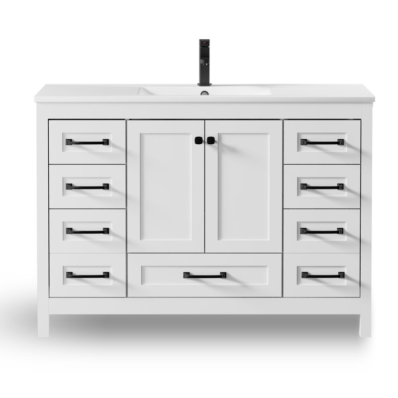 48" Modern Single Bathroom Vanity With Sink Top, Faucet,bathroom Cabinet Shelf With Drawers And Doors, White