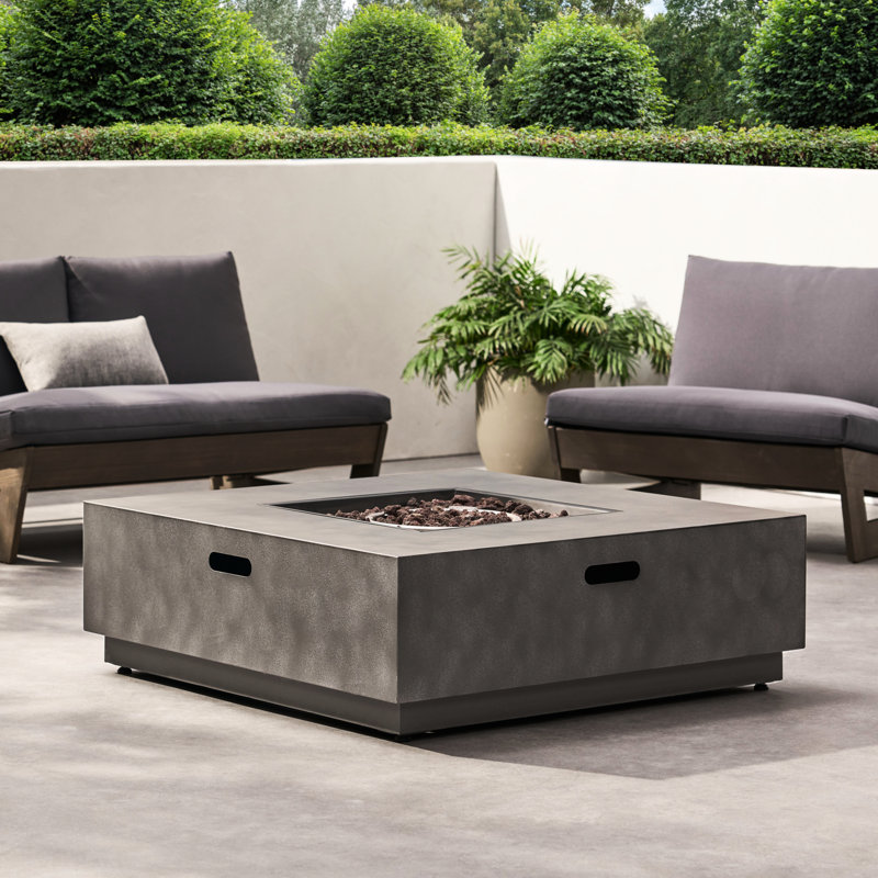 50,000 Iron Fire Pit, Square Shape, Modern Decorative, 38.45" W X D 13.04" H, No Assembly, Stone Grey Square, Decorative Piece,
