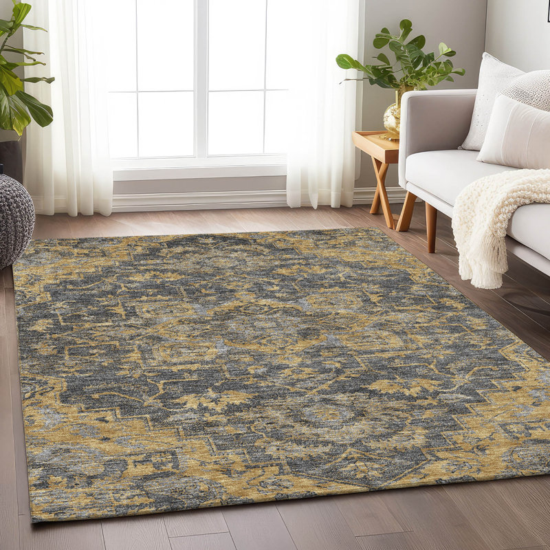 Premium Machine Washable Prisco Gray Rug, Rectangle 10' x 14'