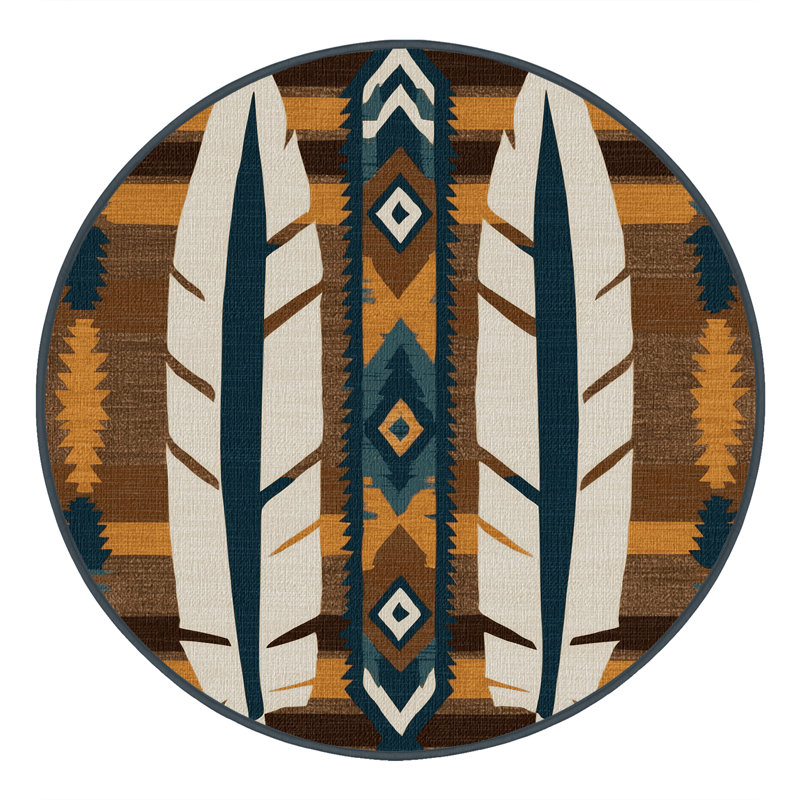Washable Eagle Feather Southwestern Area Rug, Round 4'