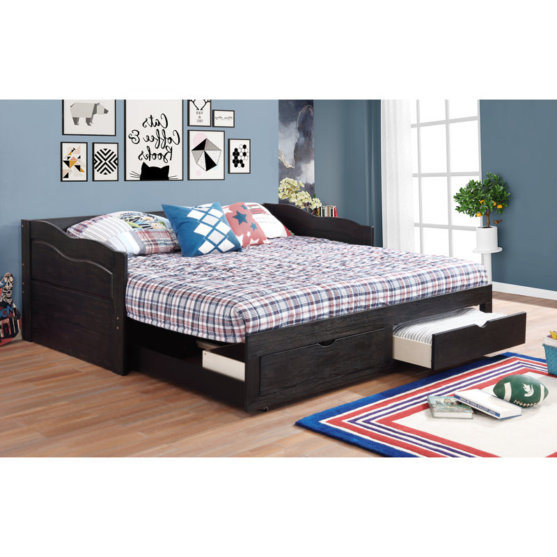 Lit de jour simple avec couchette Oakleaf, Noir