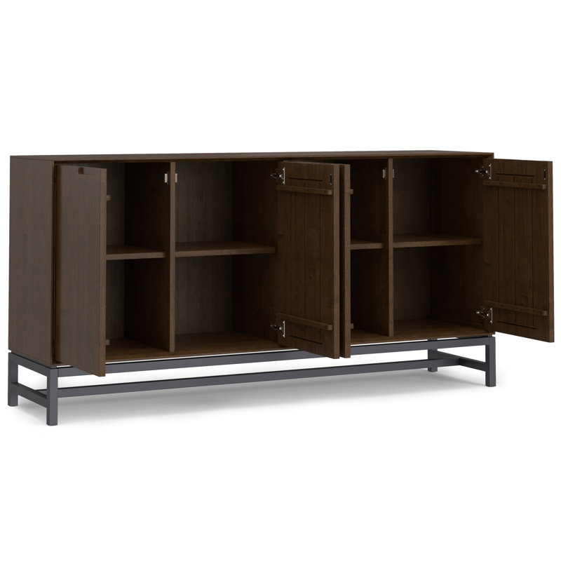 Walnut Brown Solid Hardwood and Metal 4-Door Sideboard Buffet