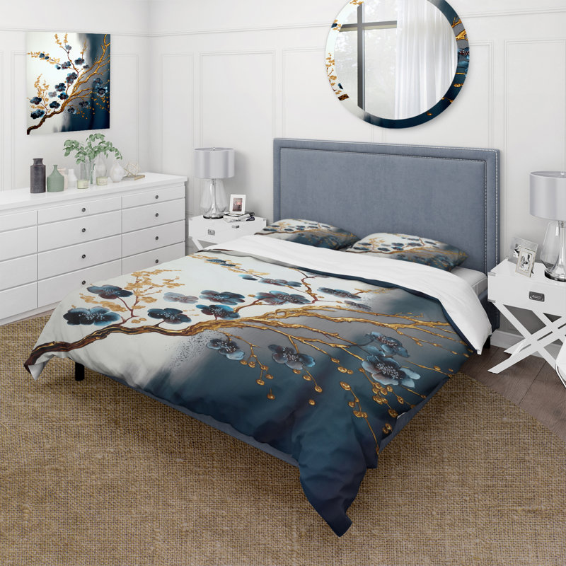 Ensemble de housse de couette en microfibre / polyester Blue Cherry Blossom Branch V