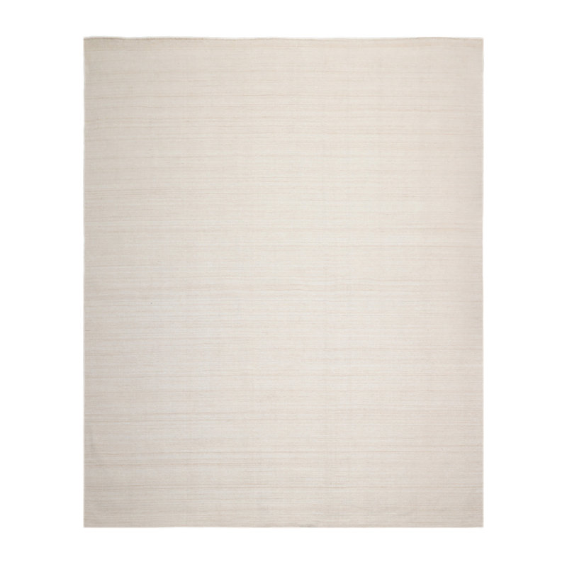 Tapis beige uni tissé à plat à la main 8 pi x 10 pi PET