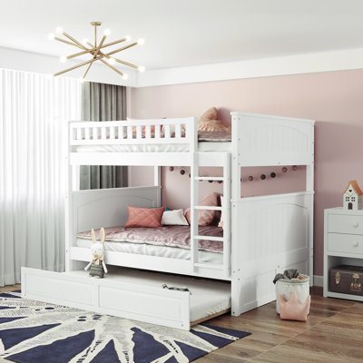 Lit superposé Clover avec bureau intégré et trois tiroirs, maison de campagne moderne, bois de pin massif et panneau de fibres à densité moyenne