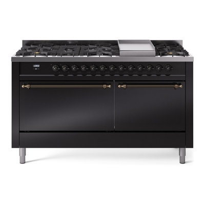 Cuisinière à double combustible de 60 po avec 9 brûleurs scellés et plaque chauffante (porte pleine) Nostalgie II de la série ILVE