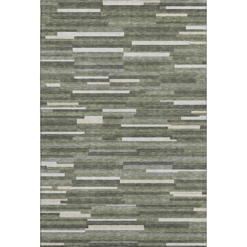 Premium Machine Washable Prisco Olive Rug, Rectangle 10' x 14'