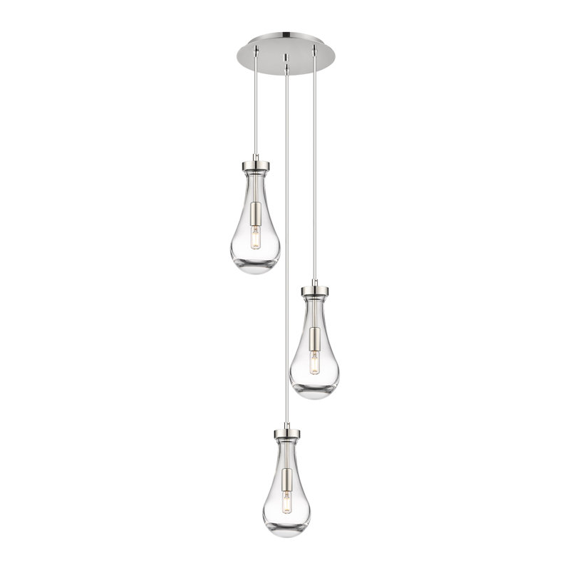 Luminaire suspendu grappe à 3 lumières Baysinger, Transparent, Nickel poli