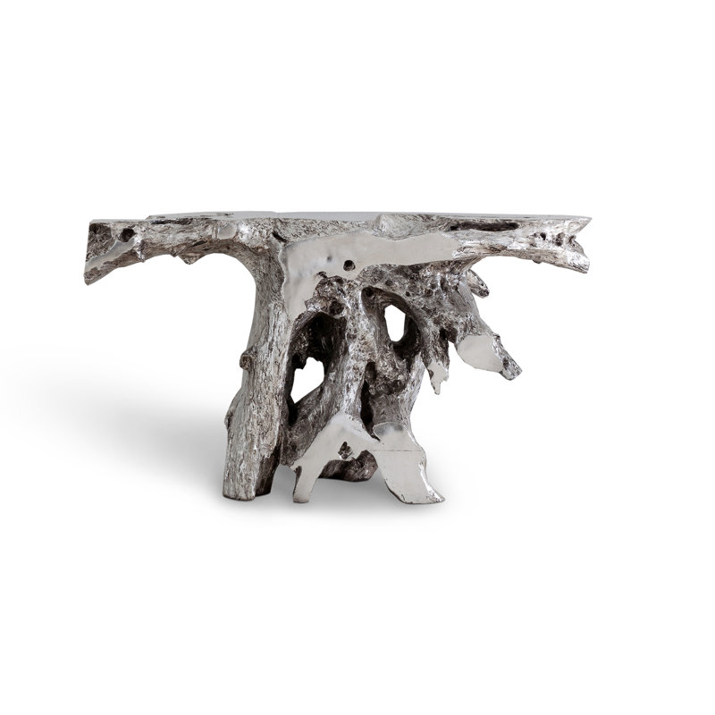 Brivo Freeform Silver Leaf Wood Console Table with Storage