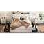 Structure de lit double avec tablette de rangement, tête de lit, prises de courant, sommeil tranquille, sans sommier, chambre à coucher en métal blanc essentiel-129632155-129632156