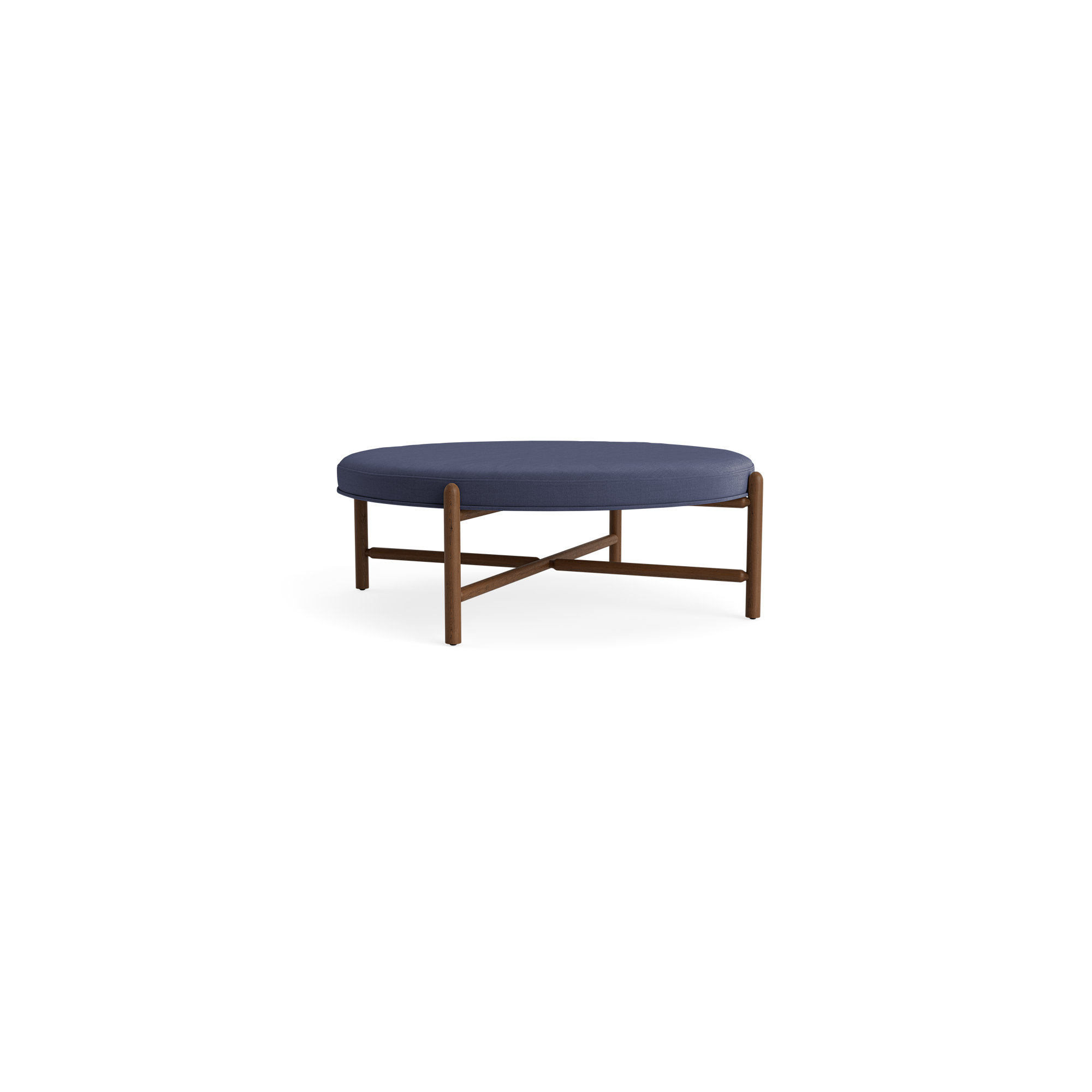 Vane 48" Round Ottoman, Navy, Walnut