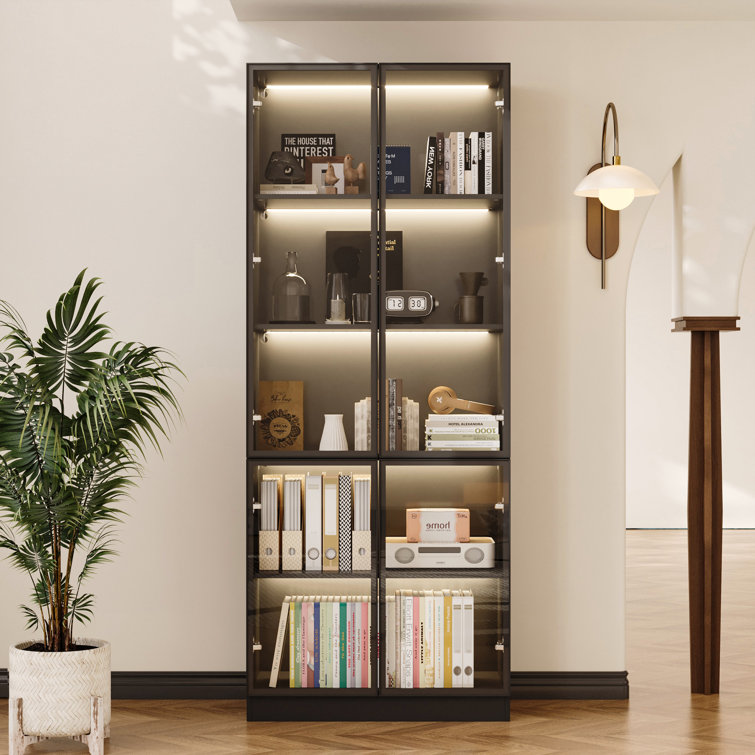 78.7'' H x 31.5'' W 5-Layer Bookcase With Glass Doors And LED Lights