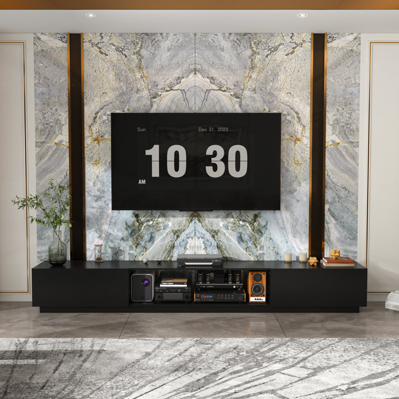 109'' W 2-Drawer TV Stand Media Console, Black
