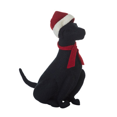 Handmade Hand Felted Wool Christmas Tree Topper - Black Lab with Santa Hat