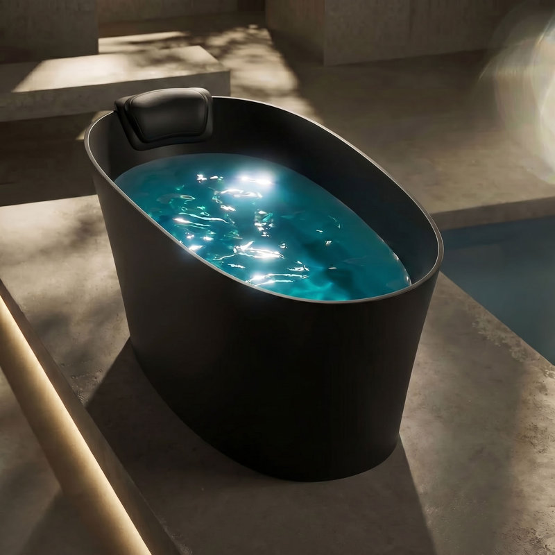 Baignoire de trempage autoportante à surface solide 51 po. X 28 po., Noir mat