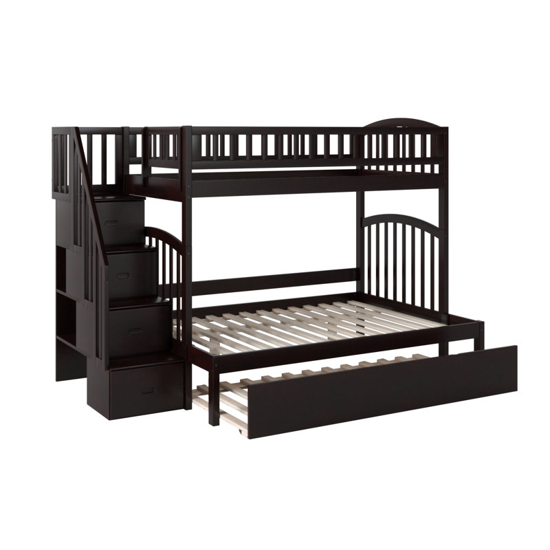 Jaxson Twin Over Full Solid Wood Staircase Bunk Bed with Trundle, Twin/Full, Espresso