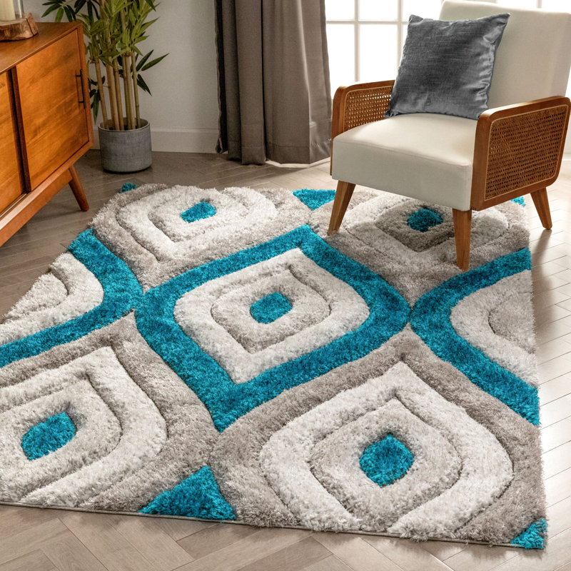 Geometric Shag Area Rug, Rectangle 160 x 220cm