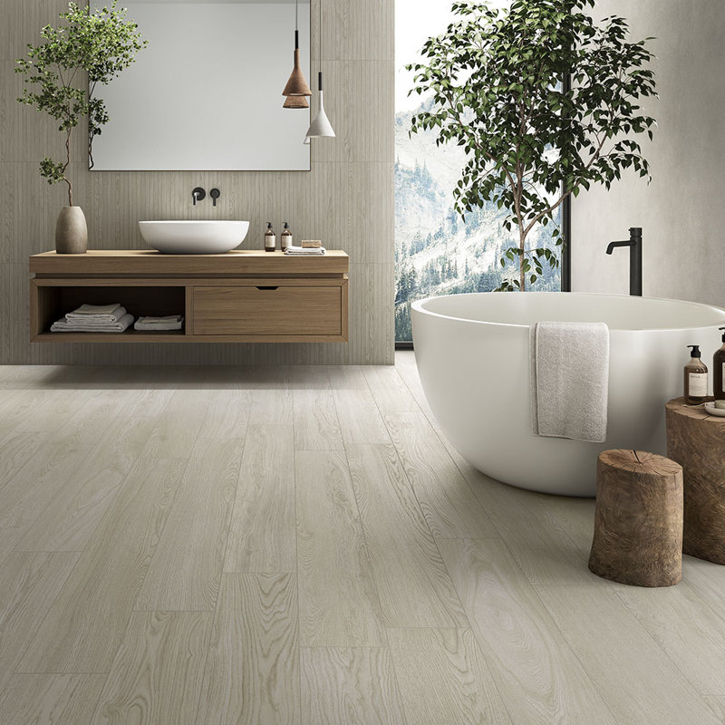 Evoque 8X48 Wood Look Porcelain Tile, Beige Bianco