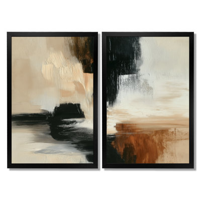 «Black and Brown Brushstroke Abstract Painting - Abstract Collages Wall Art For Living, Black Contemporary, reproduction sur toile 2 pièces