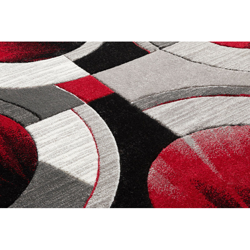 Tapis à motif géométrique, Rectangle 3 pi 11 po x 5 pi 3 po, Rouge