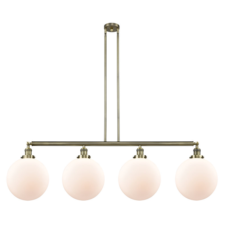 Luminaire sphère suspendu 4 lumières pour îlot de cuisine Berkshire, DEL, Transparent, Laiton antique