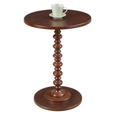 Traditional Round End Pedestal Table - Solid Wood Side Table With Sculpted Turned Base, Classic Display Table For Living Room