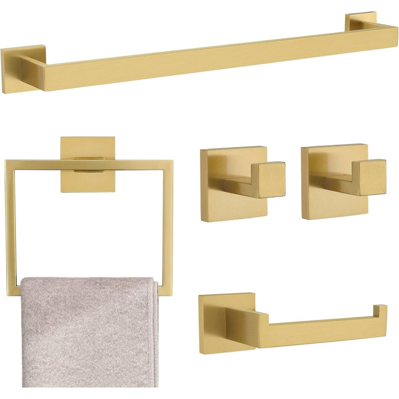 5-Piece Bathroom Hardware Set - SUS304 Stainless Steel Towel Bar, Holder Racks & Accessories, Wall Mounted With Modern Design, Durable & Rust-Resistant