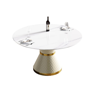 Round 53.58" Dining Table, White Sintered Stone - Stable Base, Accommodates 6 Table Of Round, Material