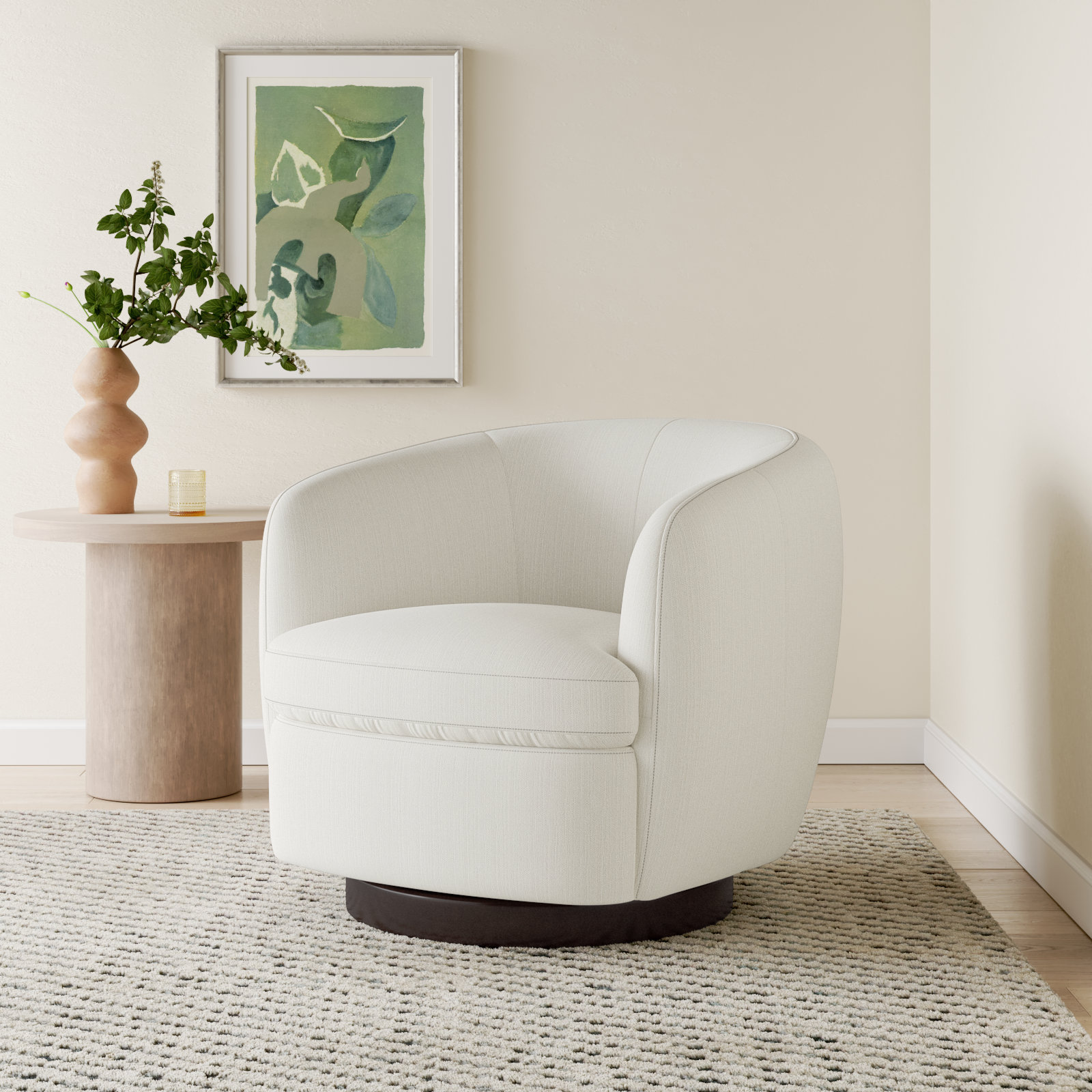 Marcy Swivel Barrel Chair, Flanigan Cotton, Black
