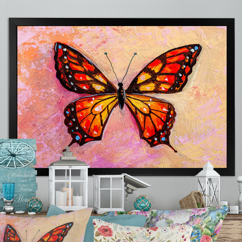 Abstrait papillon monarque II - reproduction d'art sur toile traditionnelle, Cadre noir, H 8 po x l 12 po x P 1 po