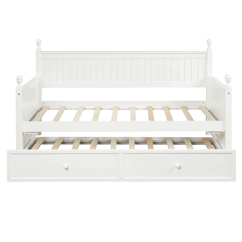 Twin Size Wood Daybed With Twin Size Trundle (White)