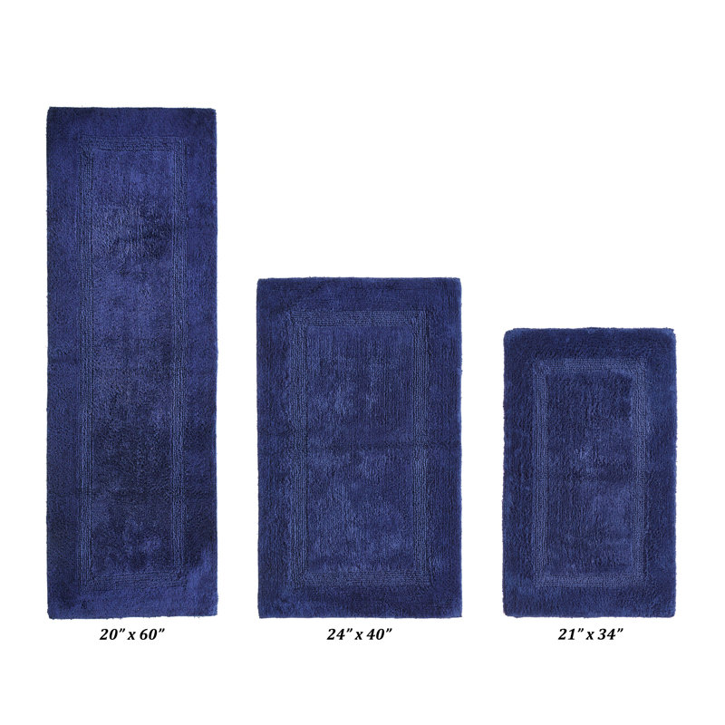 Annerose Premium 100% Cotton 2370 GSM 3-Piece Bath Rug Set, Ultra Soft, Super Absorbent, Reversible Tufted Weave Bathroom Mats, Machine Washable, OEKO-TEX® Certified Bath Rugs for Bathroom, Shower & Tub, Navy