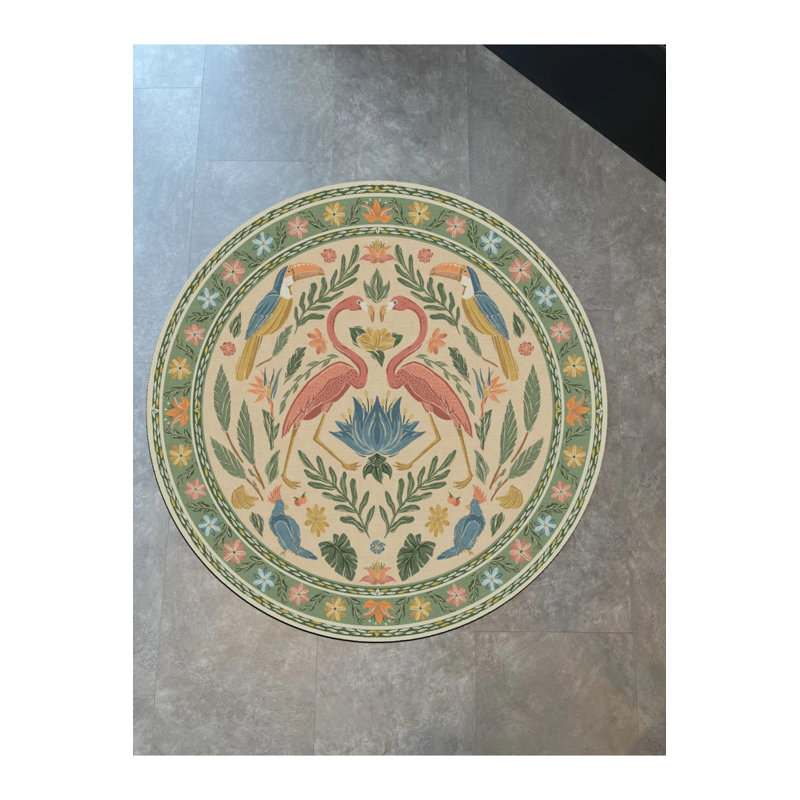 Round Flamingo And Nature Color Woven Base Carpet Henriqueta, Round 3'4"