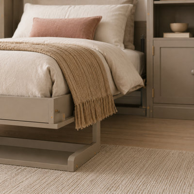 Foldavere Antique Gray Dual Twin Murphy Bed with Storage, Two Space-Saving Wall Beds with Shelf-to-Leg Supports, Two Center Cabinets, Four Display Shelves, 500 lb Capacity