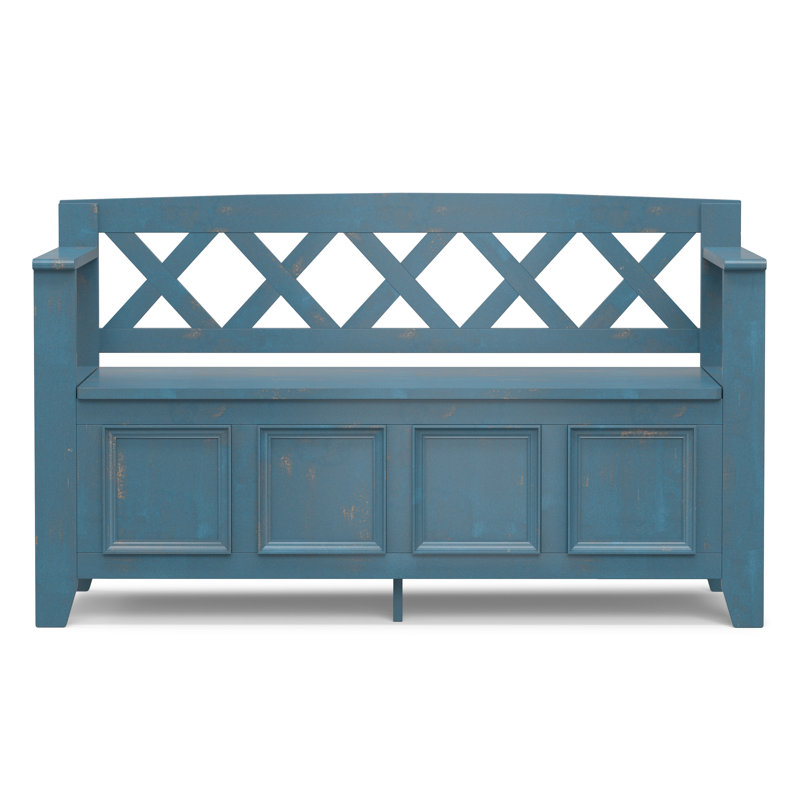 Banc de rangement en bois massif Amherst, Bleu