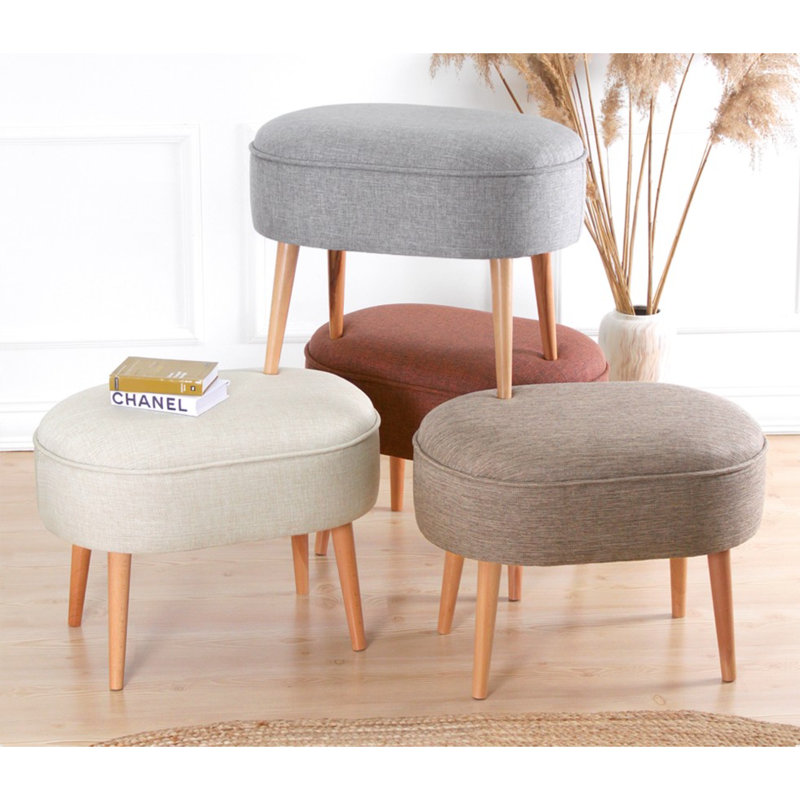 Bohemian Pouffe with Wooden Legs, Coffee Color, 24.8 x 18.5 x 17.3 Inches | 100% Linen Upholstery, 2.4 in Orthopedic Sponge | Perfect for Scandinavian & Hotel Decor, Stylish & Comfortable Seating Solution