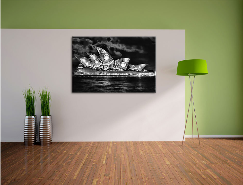 Leinwandbild Sydney Opera House Pfauenaugen in Monochrom