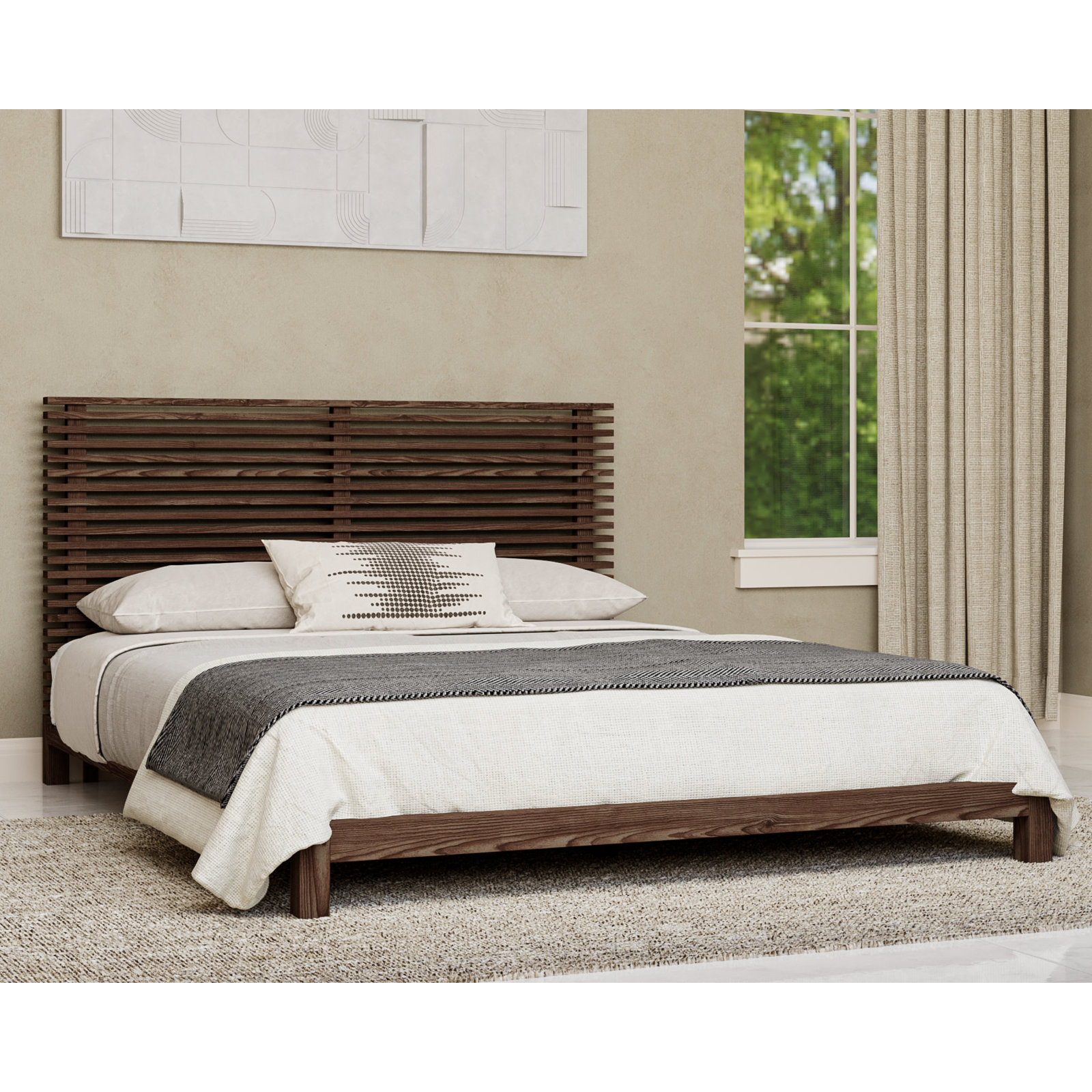Finnian Solid Wood Bed, King, Walnut